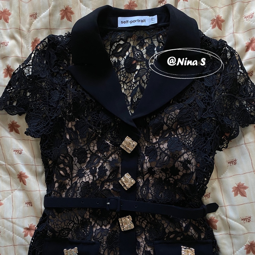 self portrait black magnolia lace midi dress - Picture 5 of 8